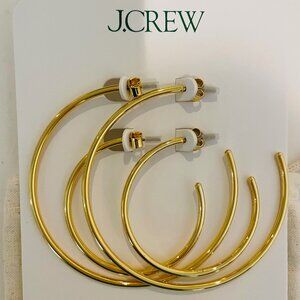 J. Crew Thin hoop earrings set-of-two, gold tone, w/pouch